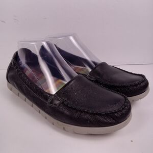 SAS Sunny Loafers Womens Size 8 Black Tumbled Leather Slip On Comfort Moccasins